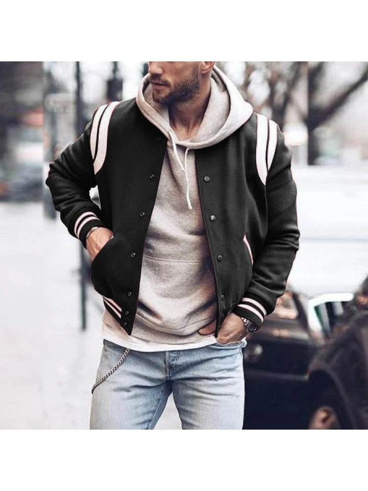 Preppy Striped Men's Long Sleeve Baseball Jacket 3 Preppy Striped Men's Long Sleeve Baseball Jacket