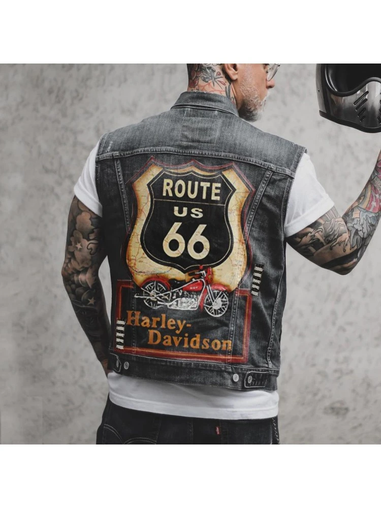 Retro Sleeveless Printing Men's Denim Jacket 3 Retro Sleeveless Printing Men's Denim Jacket