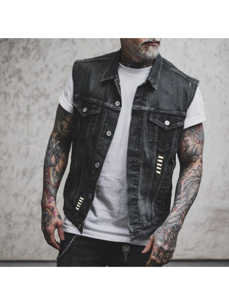 Retro Sleeveless Printing Men's Denim Jacket 4 Retro Sleeveless Printing Men's Denim Jacket - Image 2