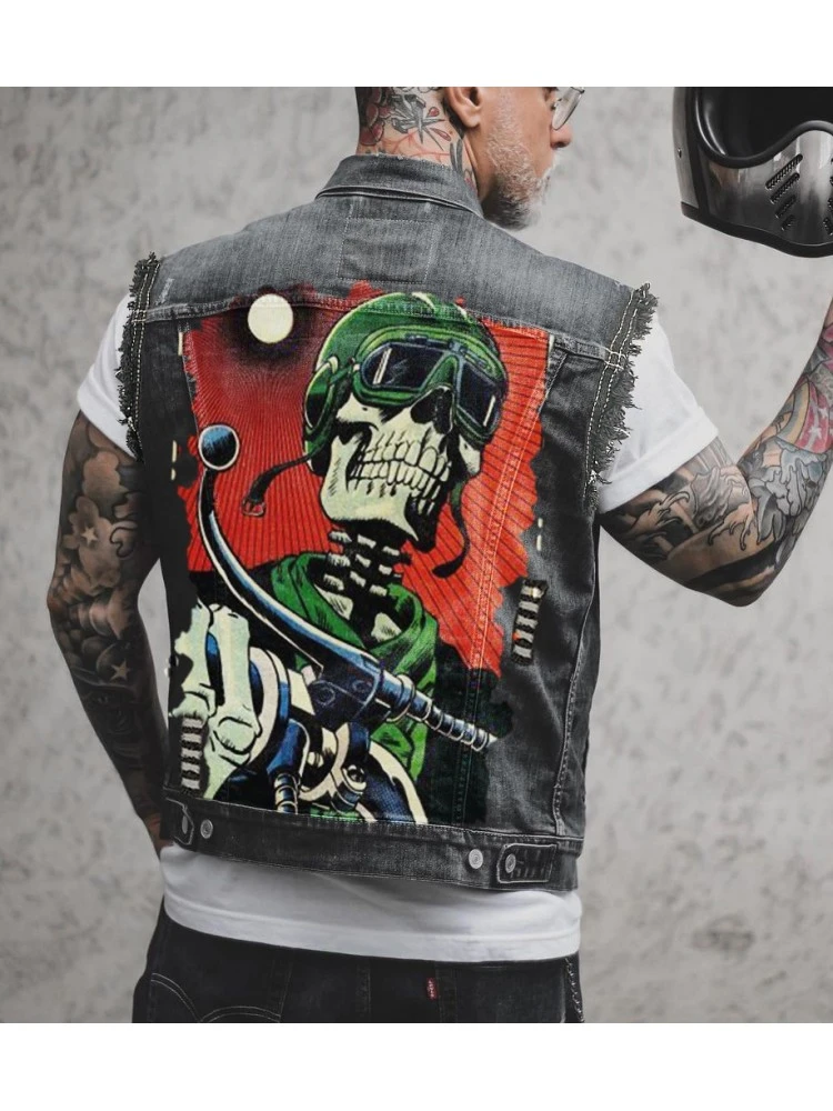 Fashion Printing Sleeveless Men's Denim Vest 3 Fashion Printing Sleeveless Men's Denim Vest