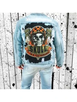 Skull Graphic Blue Denim Jacket Coats For Men