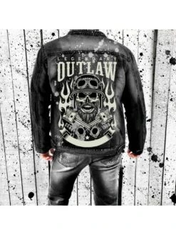 Street Black Skull Graphic Denim Jackets For Men