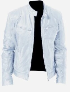 Leather Black Stand Collar Men Jackets