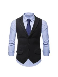 Pure Color Casual Lapel Sleeveless Men's Vest