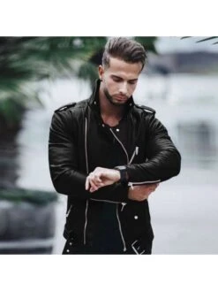 Fashion PU Leather Zipper Men's Motorcycle Jacket
