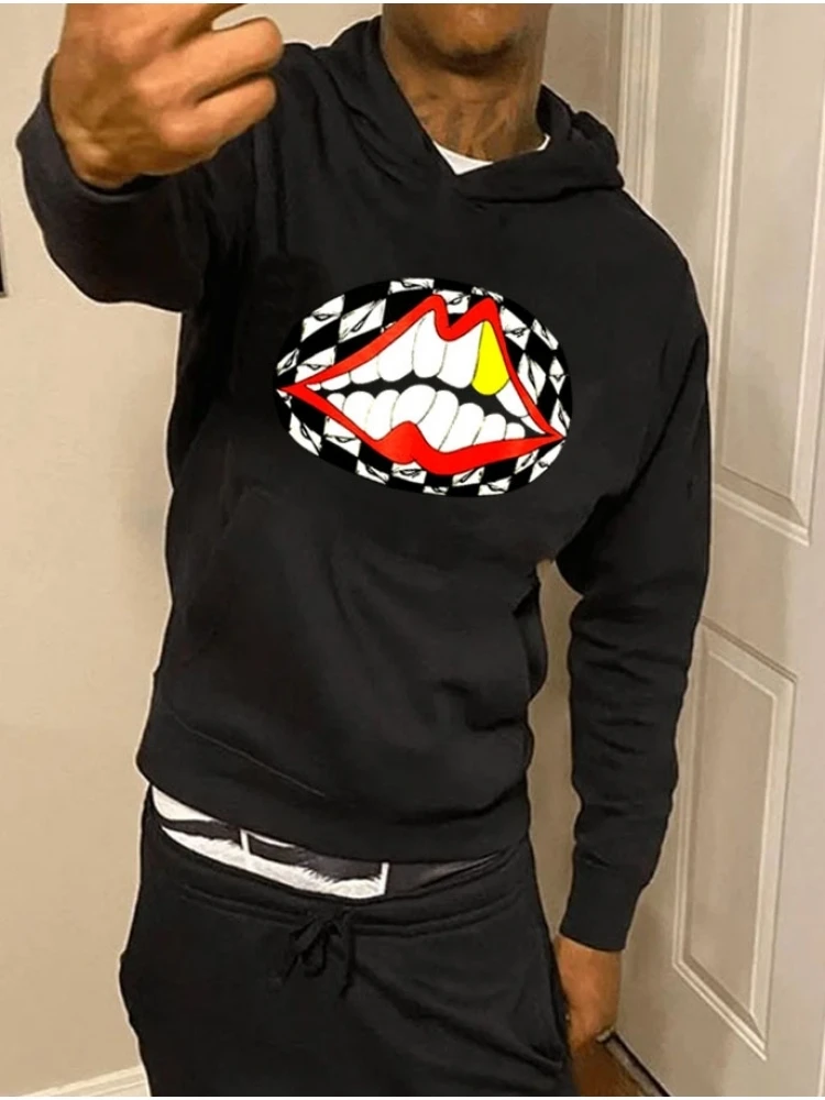 Casual Lips Printing Pattern Hooded Men's Sweater 3 Casual Lips Printing Pattern Hooded Men's Sweater