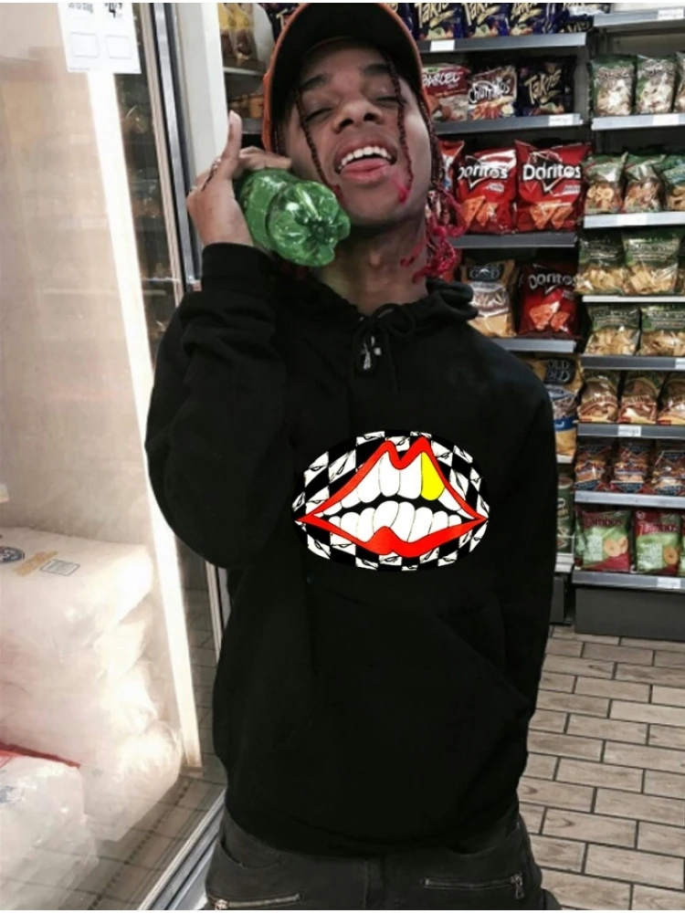 Casual Lips Printing Pattern Hooded Men's Sweater 4 Casual Lips Printing Pattern Hooded Men's Sweater - Image 2