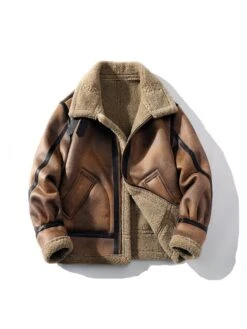 PU Patchwork Plush Men Fur Jacket