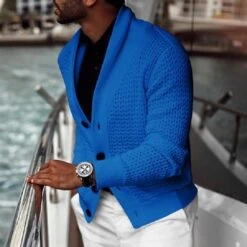Casual Solid V Neck Sweater Coats For Men