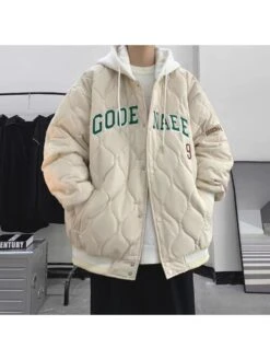 Letter Embroidery Hooded Collar Winter Coats