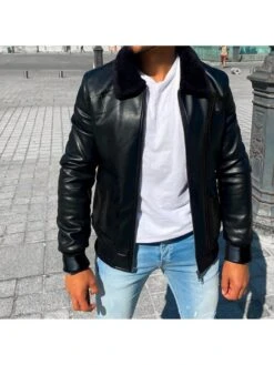 Black Artificial Leather Zipper Down Men Jackets -Active Vogue P 20221101182610801 370