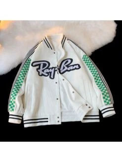 Front Page 45 2022 Loose Letter Embroidery Plaid Men's Baseball Jacket