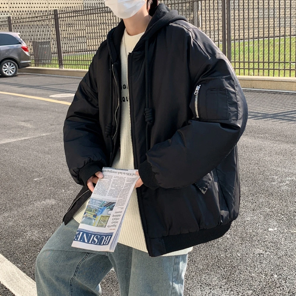 Zipper Hooded Pure Color Baseball Jacket 3 Zipper Hooded Pure Color Baseball Jacket