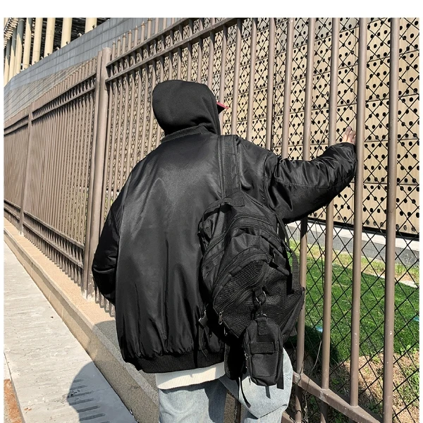 Zipper Hooded Pure Color Baseball Jacket 5 Zipper Hooded Pure Color Baseball Jacket - Image 3