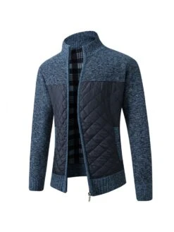 Front Page 28 Zipper Plaid Pure Color Sweater Cardigan