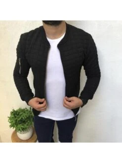 Zipper Pure Color Men Jacket Coats