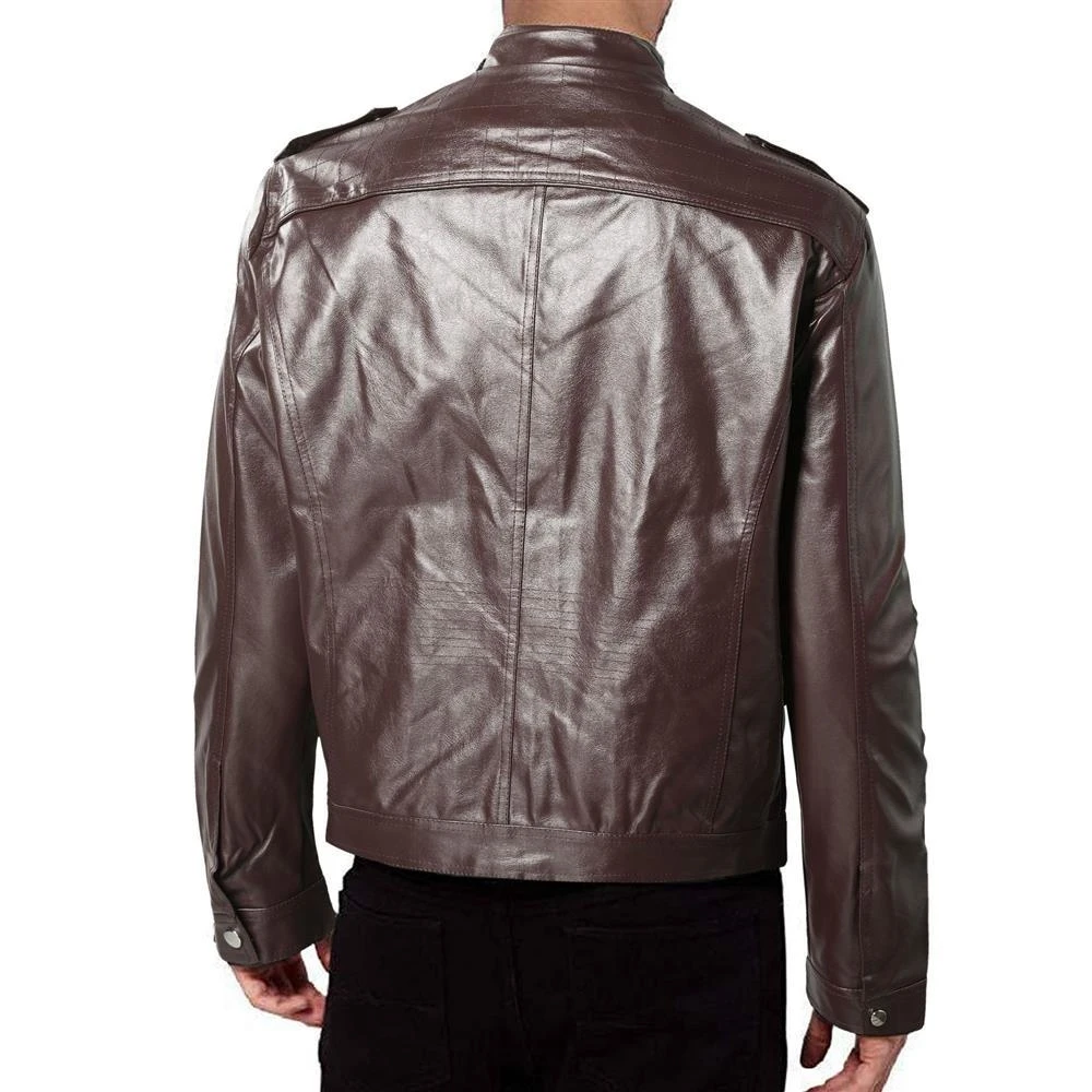Fashion PU Leather Pure Color Men's Jacket 4 Fashion PU Leather Pure Color Men's Jacket - Image 2