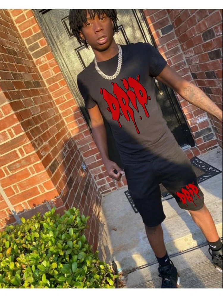 Black Printed Casual Men Tee And Short Sets 4 Black Printed Casual Men Tee And Short Sets - Image 2