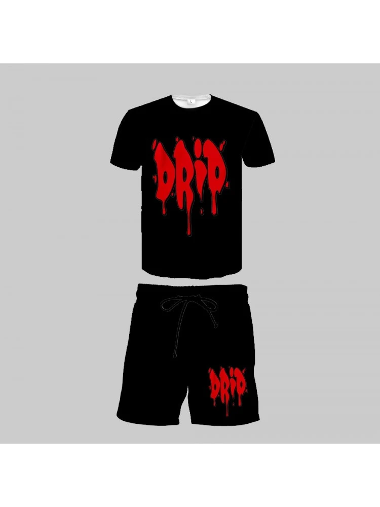 Black Printed Casual Men Tee And Short Sets 5 Black Printed Casual Men Tee And Short Sets - Image 3