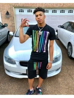 Letter Printing Black Leisure Tee And Short Sets