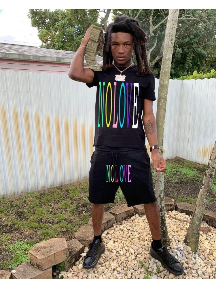 Letter Printing Black Leisure Tee And Short Sets 4 Letter Printing Black Leisure Tee And Short Sets - Image 2