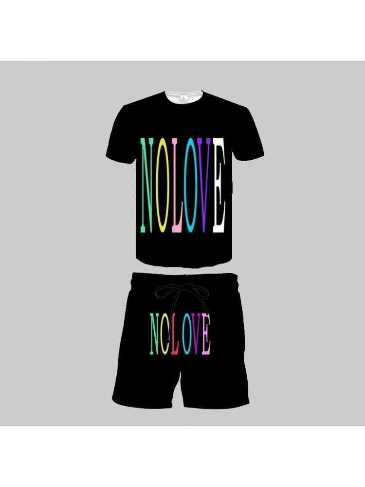 Letter Printing Black Leisure Tee And Short Sets 5 Letter Printing Black Leisure Tee And Short Sets - Image 3