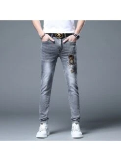 2023 Slim Bear Embroidered Blue Jeans For Men