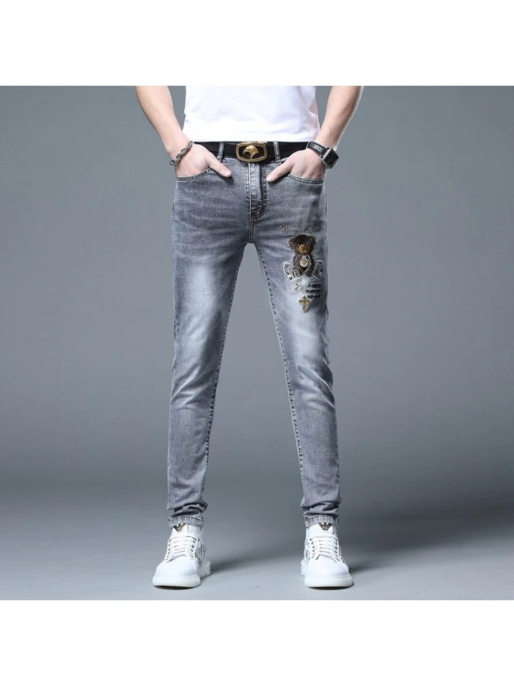 2023 Slim Bear Embroidered Blue Jeans For Men 3 2023 Slim Bear Embroidered Blue Jeans For Men