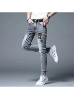 2023 Slim Bear Embroidered Blue Jeans For Men 14 2023 Slim Bear Embroidered Blue Jeans For Men -Active Vogue P 20230318142115396 437