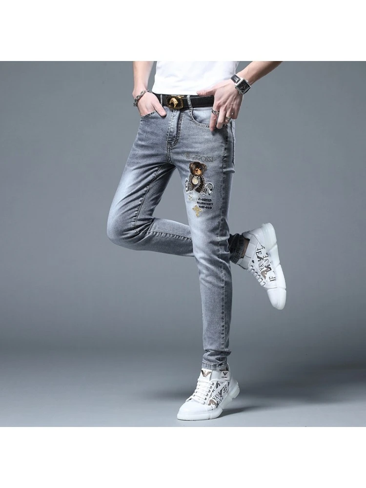 2023 Slim Bear Embroidered Blue Jeans For Men 7 2023 Slim Bear Embroidered Blue Jeans For Men - Image 5