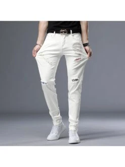 2023 Trend Ripped Patch Men's White Jeans 13 2023 Trend Ripped Patch Men's White Jeans -Active Vogue P 20230318151310743 383