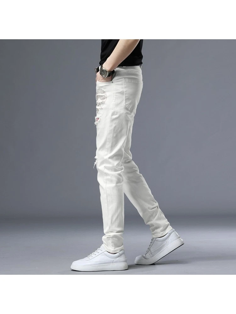 2023 Trend Ripped Patch Men's White Jeans 8 2023 Trend Ripped Patch Men's White Jeans - Image 6