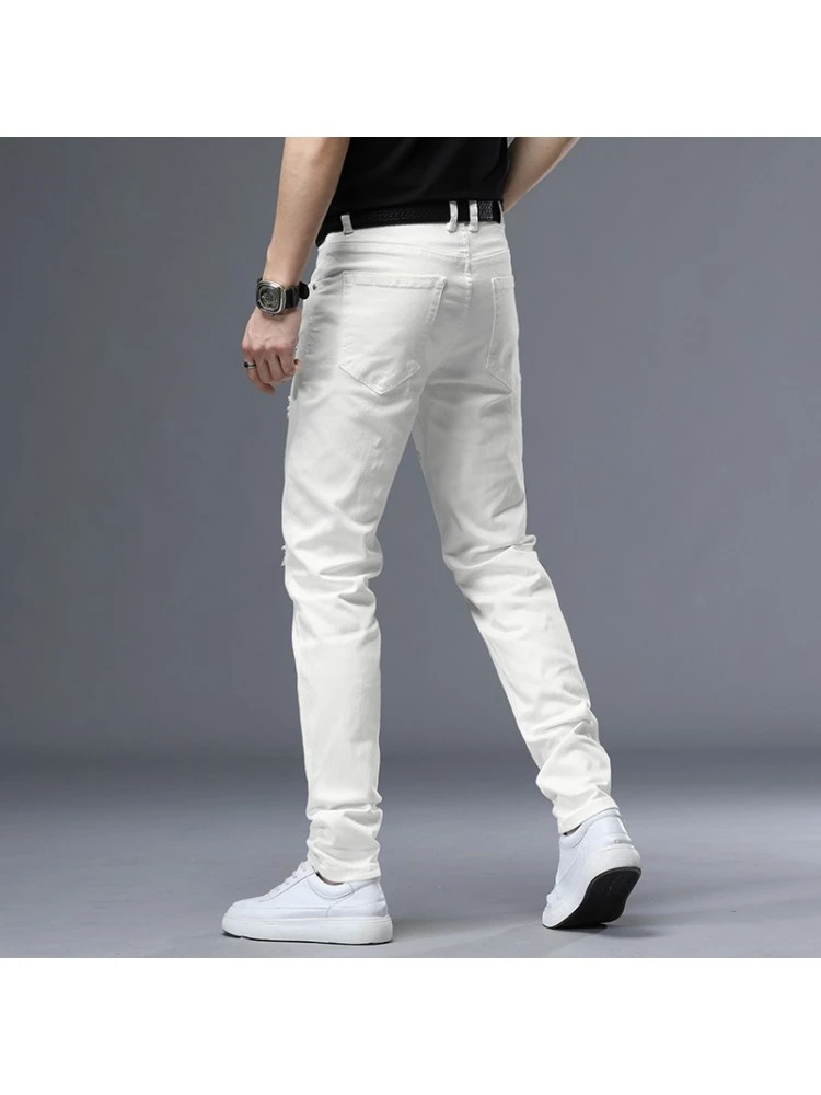 2023 Trend Ripped Patch Men's White Jeans 9 2023 Trend Ripped Patch Men's White Jeans - Image 7