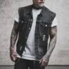 Fashion Street Black Printing Sleeveless Men's Denim Jacket