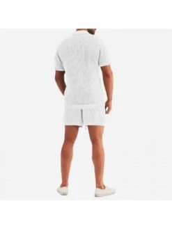 Men Casual Hollow Out Short Sleeve 2PC Shorts Suit -Active Vogue P 20230503151525587 790