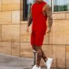 Men Sports Breathable Sleeveless Tank Shorts Sets