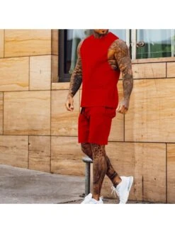 Men Sports Breathable Sleeveless Tank Shorts Sets
