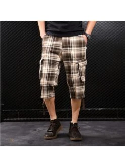 Summer Casual Plaid Multi-Pocket Men's Short Pants