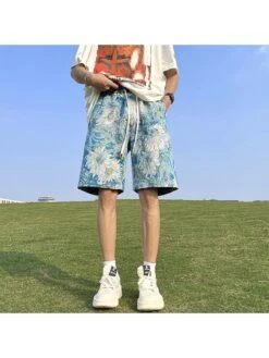 Blue Flower Printing Beach Short Pant