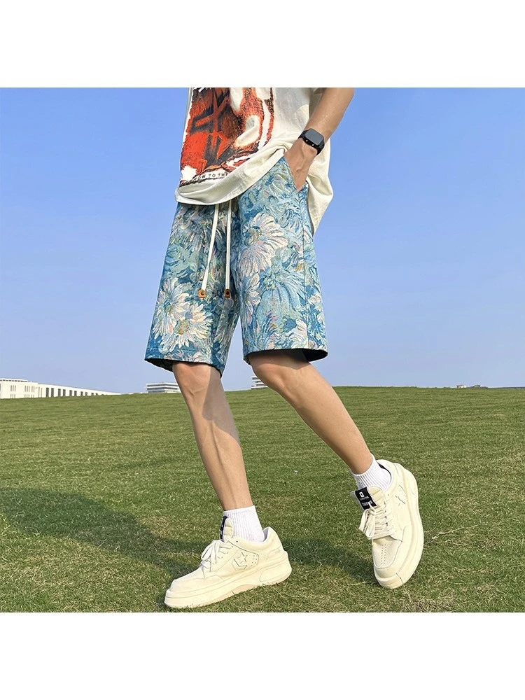 Blue Flower Printing Beach Short Pant 4 Blue Flower Printing Beach Short Pant - Image 2