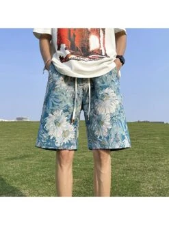 Blue Flower Printing Beach Short Pant 11 Blue Flower Printing Beach Short Pant -Active Vogue P 20230606212327068 890