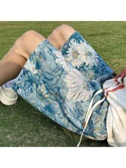 Blue Flower Printing Beach Short Pant 12 Blue Flower Printing Beach Short Pant -Active Vogue P 20230606212329387 436
