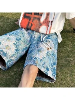 Blue Flower Printing Beach Short Pant 13 Blue Flower Printing Beach Short Pant -Active Vogue P 20230606212331740 314