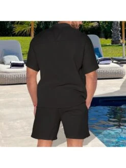 Men's Pure Color Casual Blouse 2pc Shorts Sets -Active Vogue P 20230714165206353 286