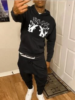 Men Casual Hooded Sweater 2pc Pants Suits