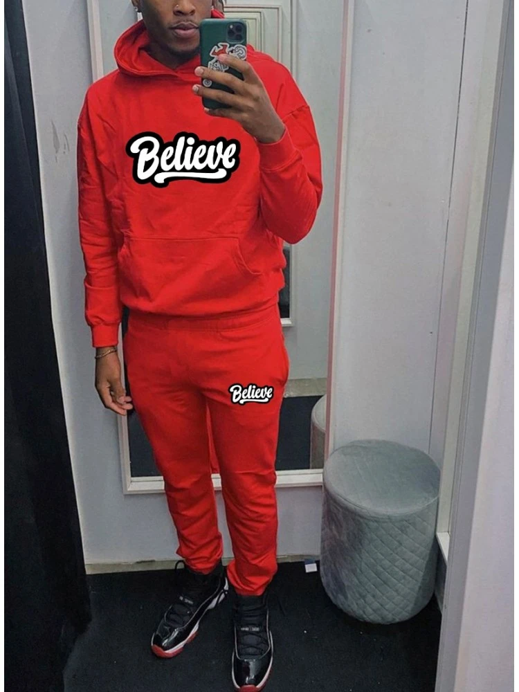 Believe Letter Printing Hooded Sweatshirt Suit. 4 Believe Letter Printing Hooded Sweatshirt Suit. - Image 2