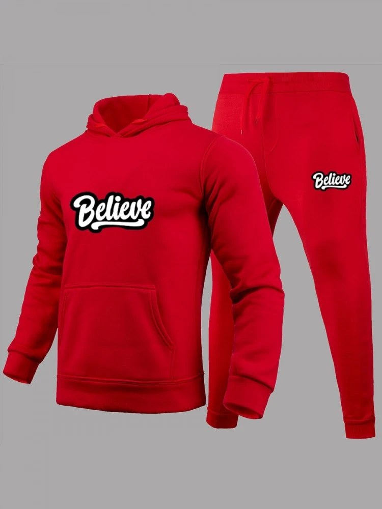 Believe Letter Printing Hooded Sweatshirt Suit. 5 Believe Letter Printing Hooded Sweatshirt Suit. - Image 3