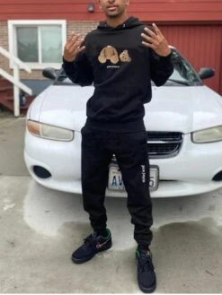 Letter Printed Hooded Sweatshirt And Sweatpants Set