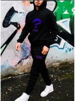 Printed Velvet Kangaroo Pocket Hoodies Trouser Sets