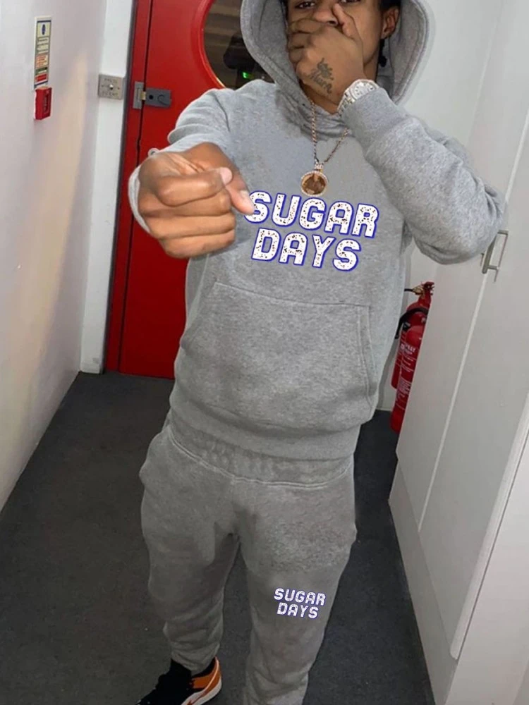 Letter Printed Velvet Kangaroo Pocket Hoodies Long Suit 3 Letter Printed Velvet Kangaroo Pocket Hoodies Long Suit